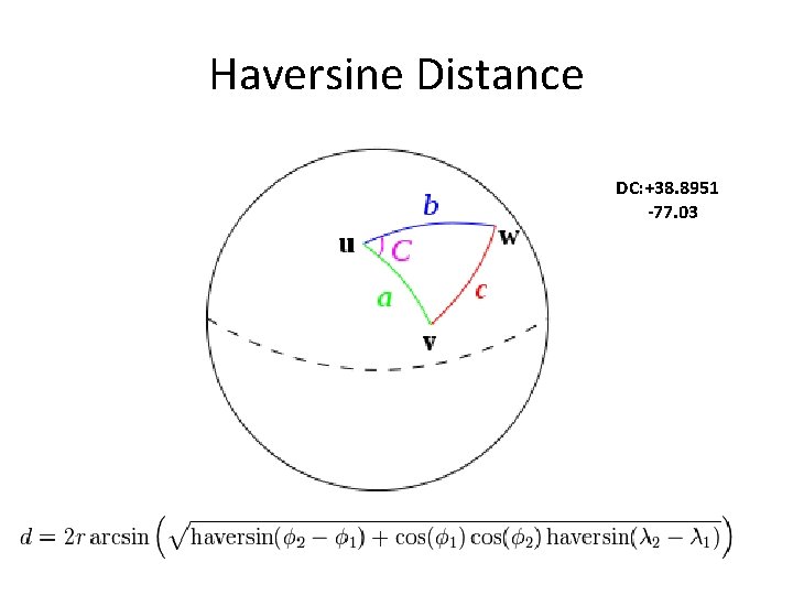 Haversine Distance DC: +38. 8951 -77. 03 