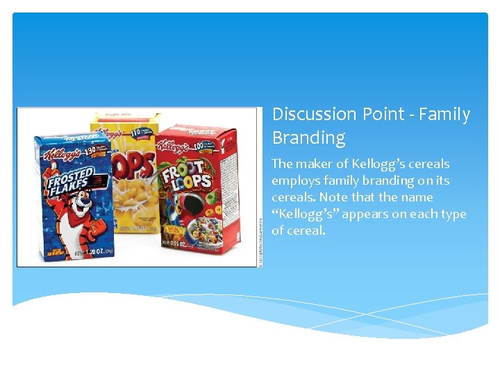 Discussion Point - Family Branding The maker of Kellogg’s cereals employs family branding on
