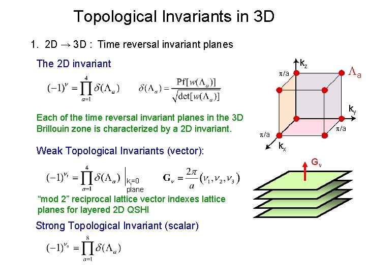 Topological Invariants in 3 D 1. 2 D → 3 D : Time reversal