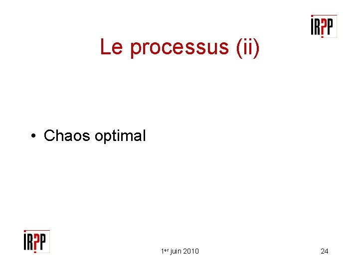 Le processus (ii) • Chaos optimal 1 er juin 2010 24 