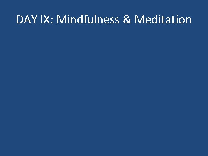 DAY IX: Mindfulness & Meditation 