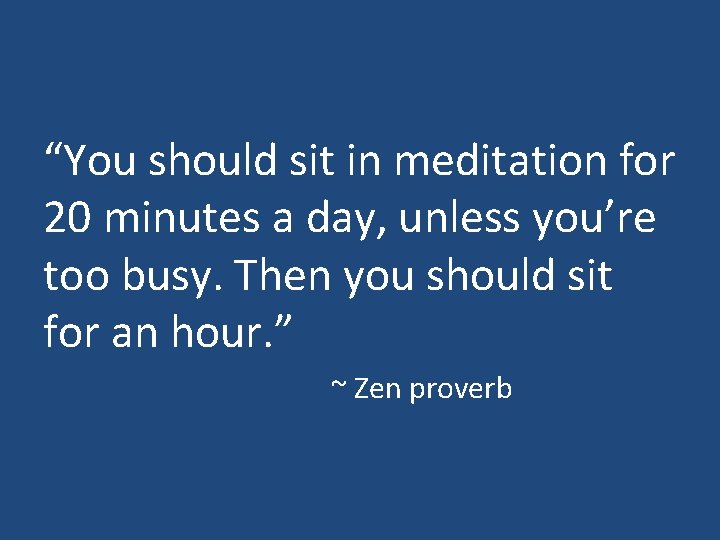“You should sit in meditation for 20 minutes a day, unless you’re too busy.