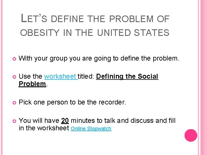 OBESITY IN THE UNITED STATES MONJA MITCHELL DONOVAN
