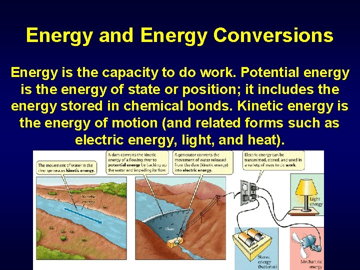 Energy and Energy Conversions Energy is the capacity to do work. Potential energy is