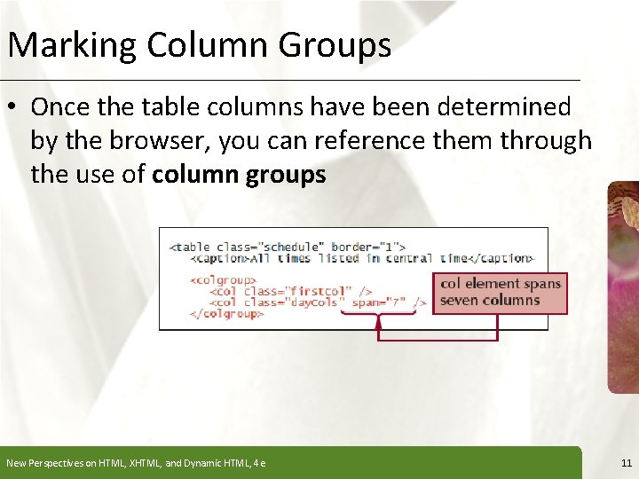 Marking Column Groups XP • Once the table columns have been determined by the