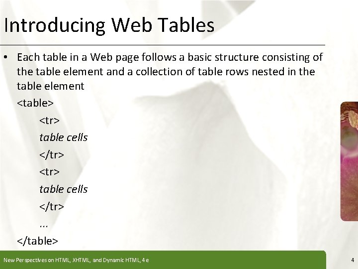Introducing Web Tables XP • Each table in a Web page follows a basic