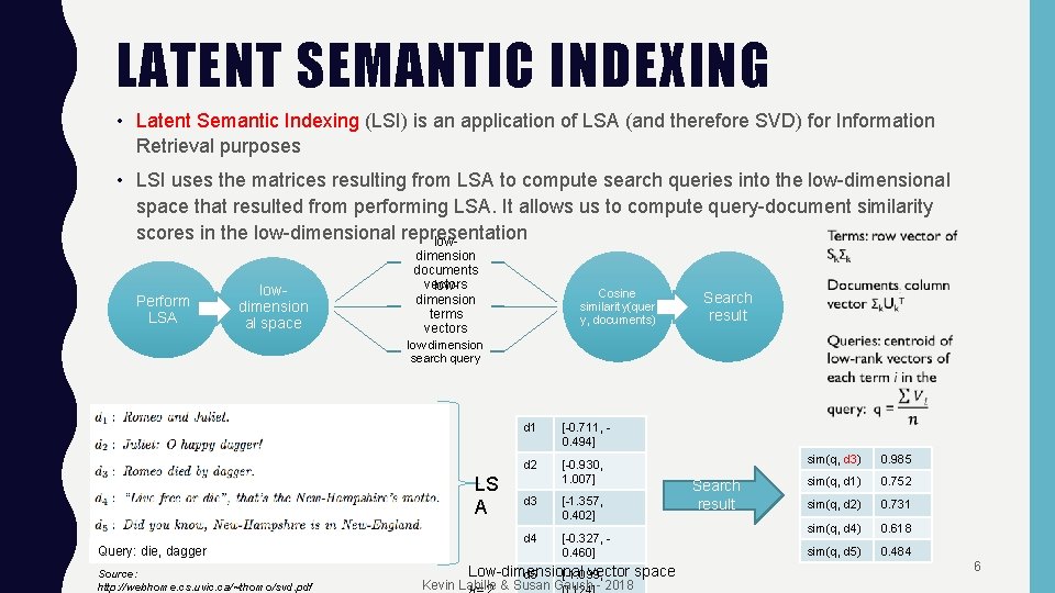 LATENT SEMANTIC INDEXING • Latent Semantic Indexing (LSI) is an application of LSA (and