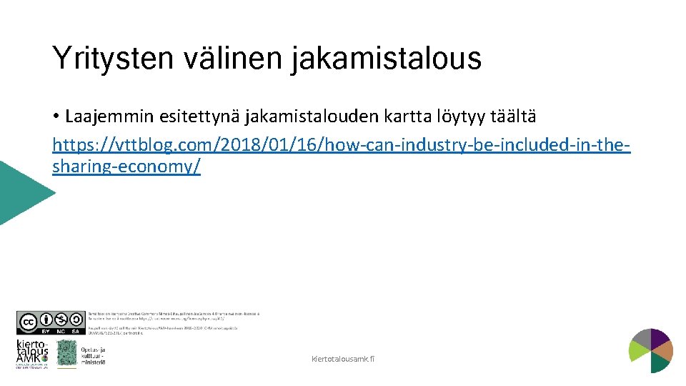 Yritysten välinen jakamistalous • Laajemmin esitettynä jakamistalouden kartta löytyy täältä https: //vttblog. com/2018/01/16/how-can-industry-be-included-in-thesharing-economy/ kiertotalousamk.