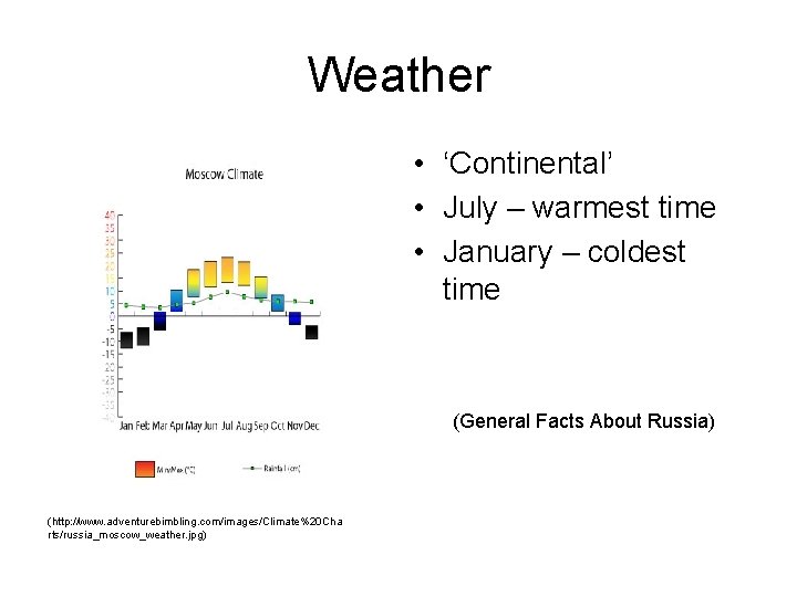 Weather • ‘Continental’ • July – warmest time • January – coldest time (General