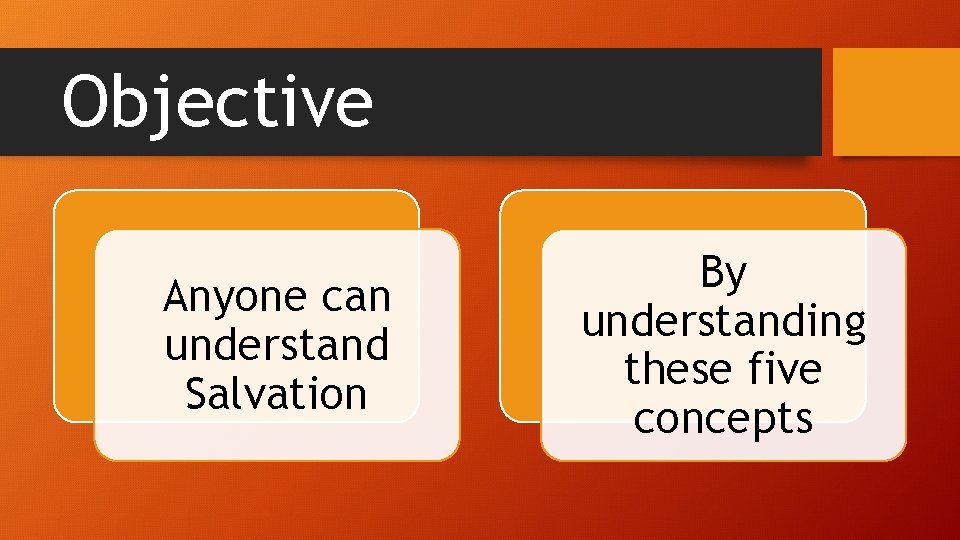 Objective Anyone can understand Salvation By understanding these five concepts 