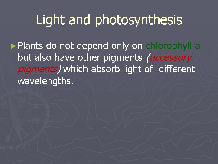 Light and photosynthesis ► Plants do not depend only on chlorophyll a but also