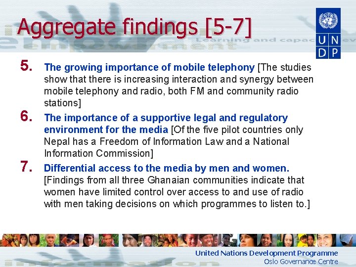 Aggregate findings [5 -7] 5. 6. 7. The growing importance of mobile telephony [The