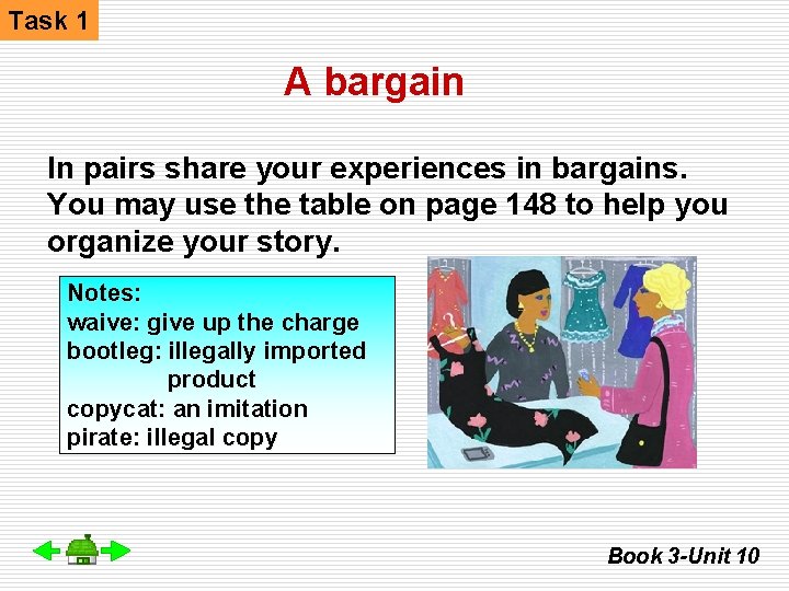 Task 1 A bargain In pairs share your experiences in bargains. You may use