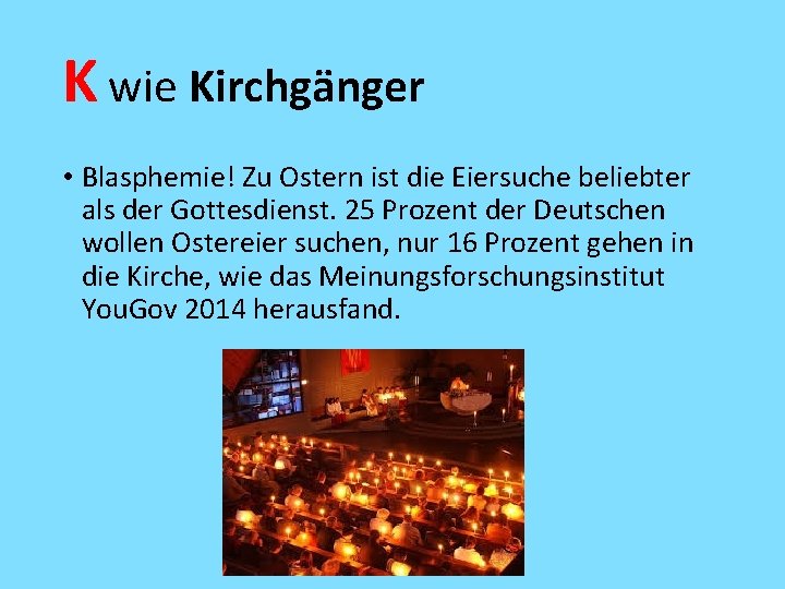 K wie Kirchgänger • Blasphemie! Zu Ostern ist die Eiersuche beliebter als der Gottesdienst.