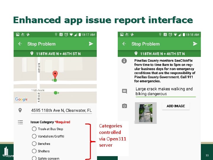 Enhanced app issue report interface Categories controlled via Open 311 server 11 