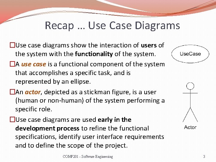 Recap … Use Case Diagrams �Use case diagrams show the interaction of users of