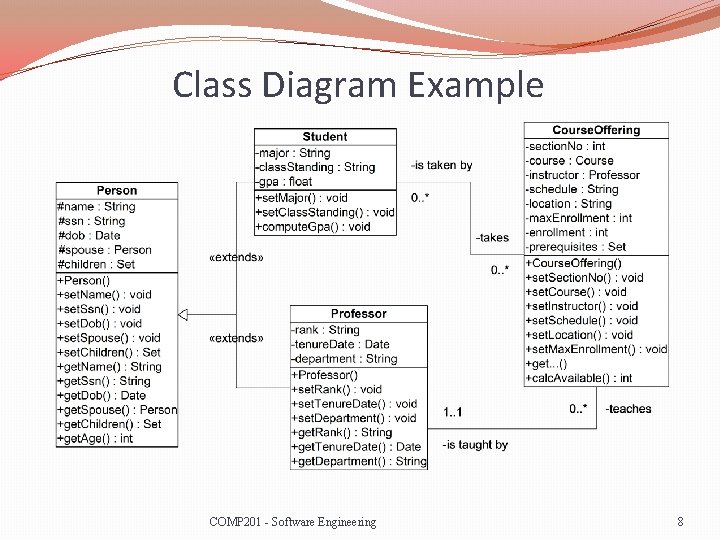 Class Diagram Example COMP 201 - Software Engineering 8 