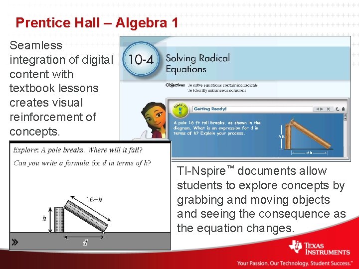 Prentice Hall – Algebra 1 Seamless integration of digital content with textbook lessons creates