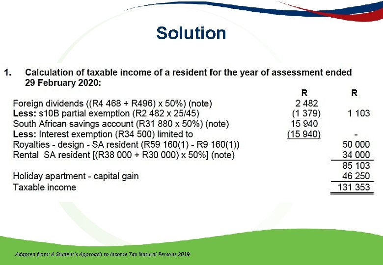 Solution Adapted from: A Student's Approach to Income Tax Natural Persons 2019 