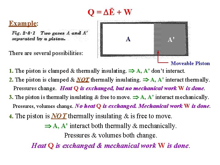 Q = Ē + W Example: A A' There are several possibilities: Moveable Piston