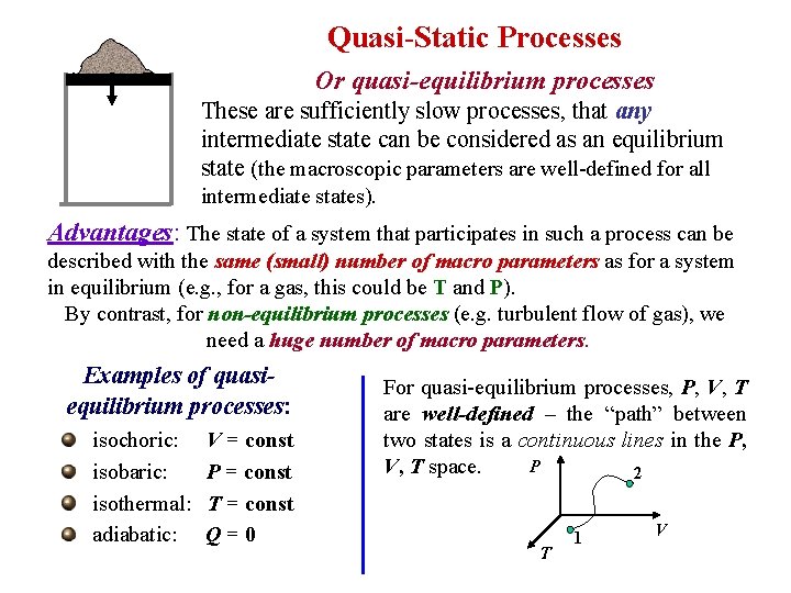 Quasi-Static Processes Or quasi-equilibrium processes These are sufficiently slow processes, that any intermediate state