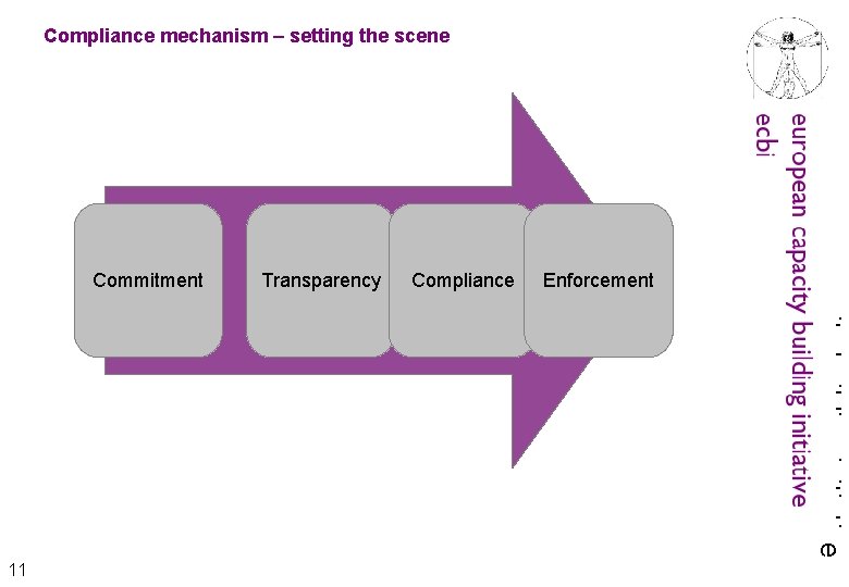 Compliance mechanism – setting the scene 11 Transparency Compliance Enforcement european capacity building initiative