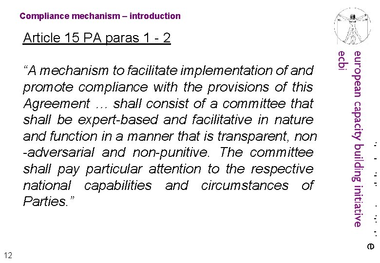 Compliance mechanism – introduction Article 15 PA paras 1 - 2 12 european capacity