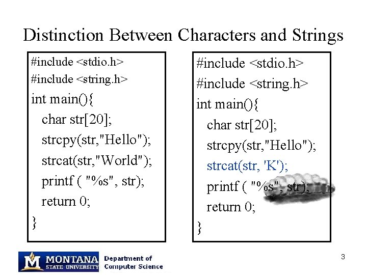 Distinction Between Characters and Strings #include <stdio. h> #include <string. h> int main(){ char