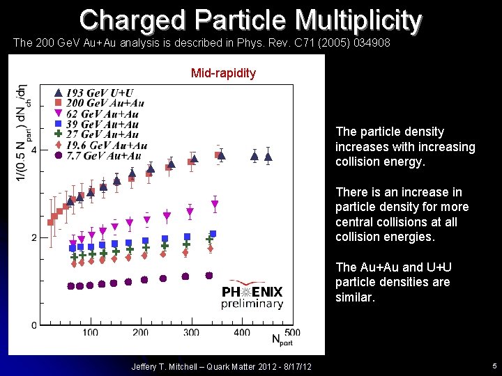 Charged Particle Multiplicity The 200 Ge. V Au+Au analysis is described in Phys. Rev.