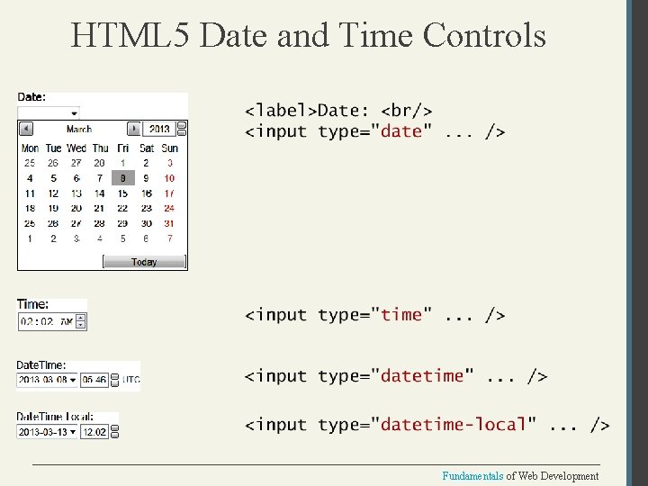 HTML 5 Date and Time Controls Fundamentals of Web Development 