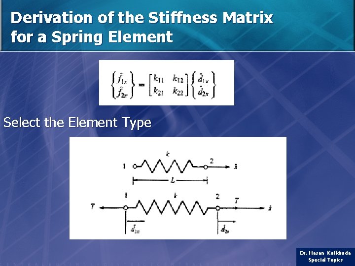 Derivation of the Stiffness Matrix for a Spring Element Select the Element Type Dr.