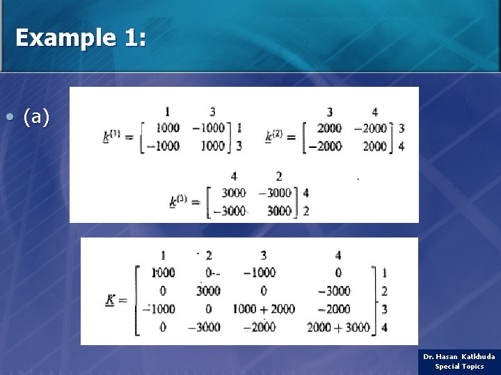 Example 1: • (a) Dr. Hasan Katkhuda Special Topics 