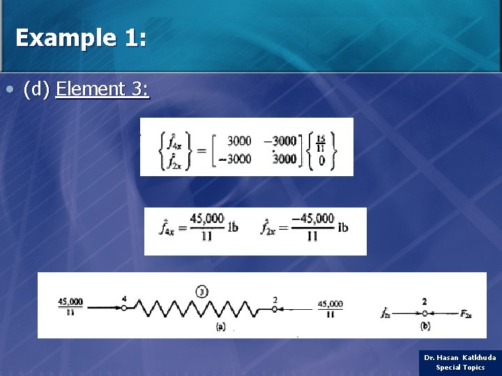 Example 1: • (d) Element 3: Dr. Hasan Katkhuda Special Topics 