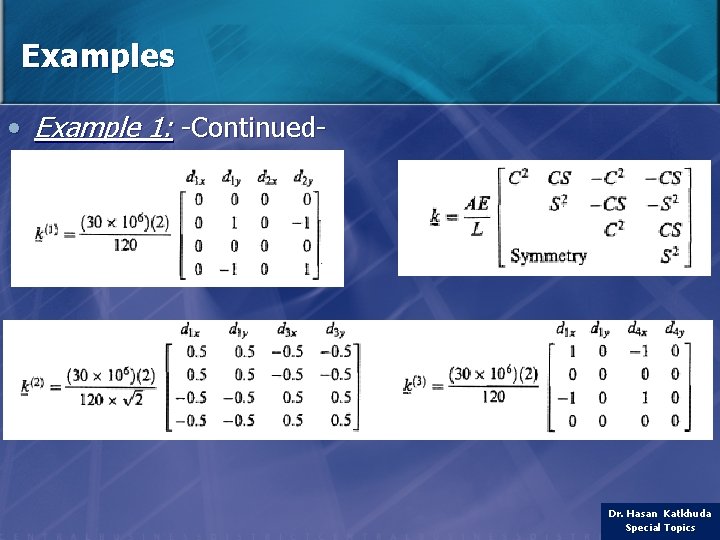 Examples • Example 1: -Continued- Dr. Hasan Katkhuda Special Topics 