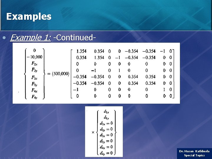 Examples • Example 1: -Continued- Dr. Hasan Katkhuda Special Topics 