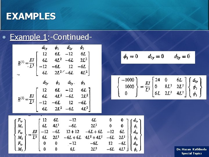 EXAMPLES • Example 1: -Continued- Dr. Hasan Katkhuda Special Topics 