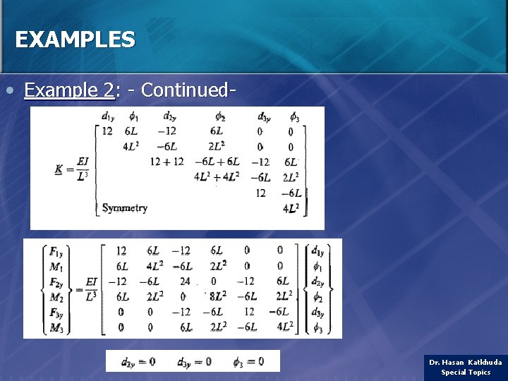 EXAMPLES • Example 2: - Continued- Dr. Hasan Katkhuda Special Topics 
