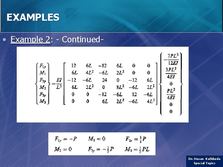 EXAMPLES • Example 2: - Continued- Dr. Hasan Katkhuda Special Topics 