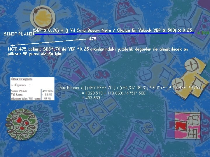 (SBP x 0, 70) + (( Yıl Sonu Başarı Notu / Okulun En Yüksek