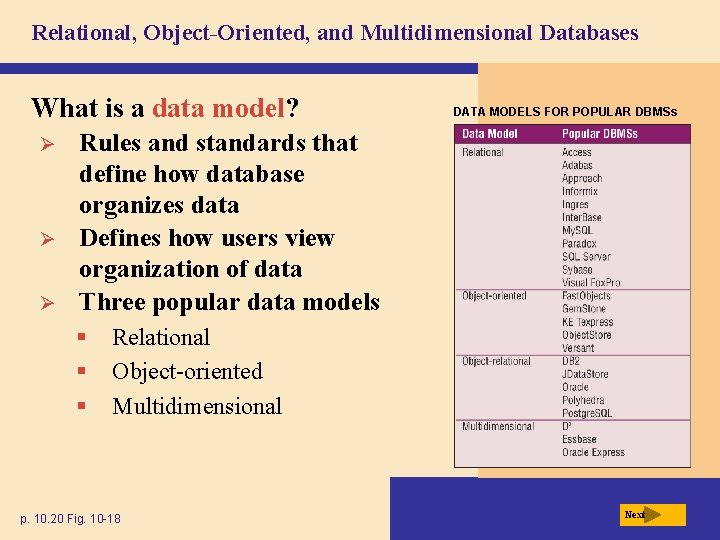 Relational, Object-Oriented, and Multidimensional Databases What is a data model? Ø Ø Ø DATA