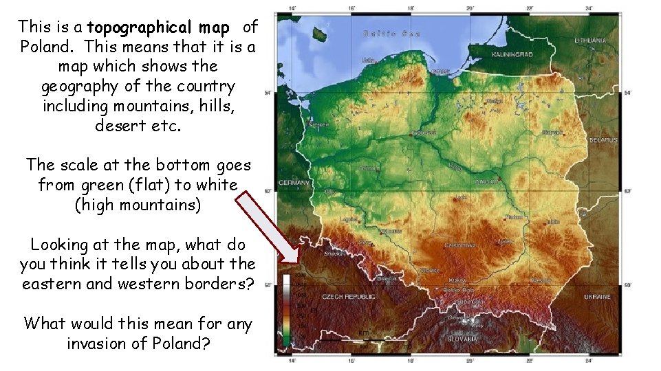 This is a topographical map of Poland. This means that it is a map