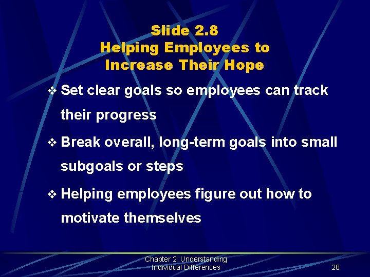 Slide 2. 8 Helping Employees to Increase Their Hope v Set clear goals so