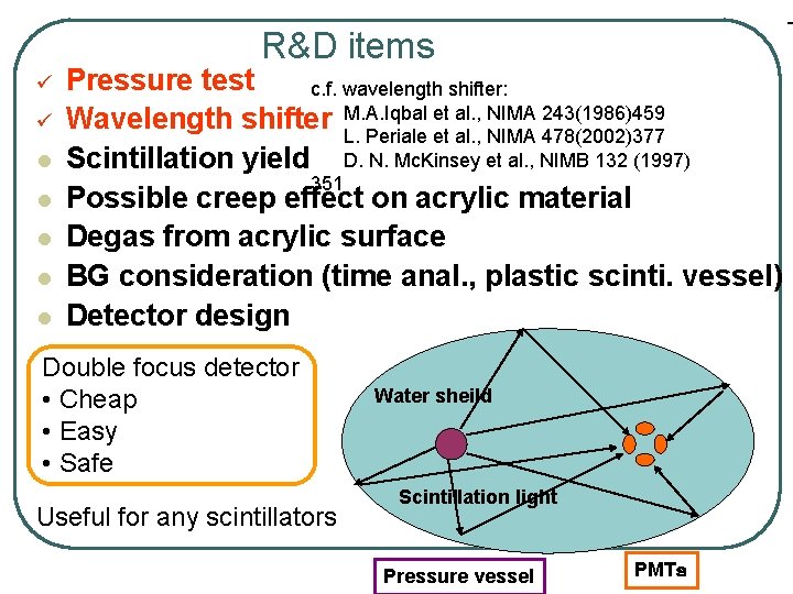 - R&D items ü ü l l l Pressure test c. f. wavelength shifter:
