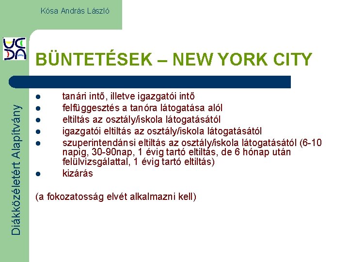 Kósa András László BÜNTETÉSEK – NEW YORK CITY Diákközéletért Alapítvány l l l tanári