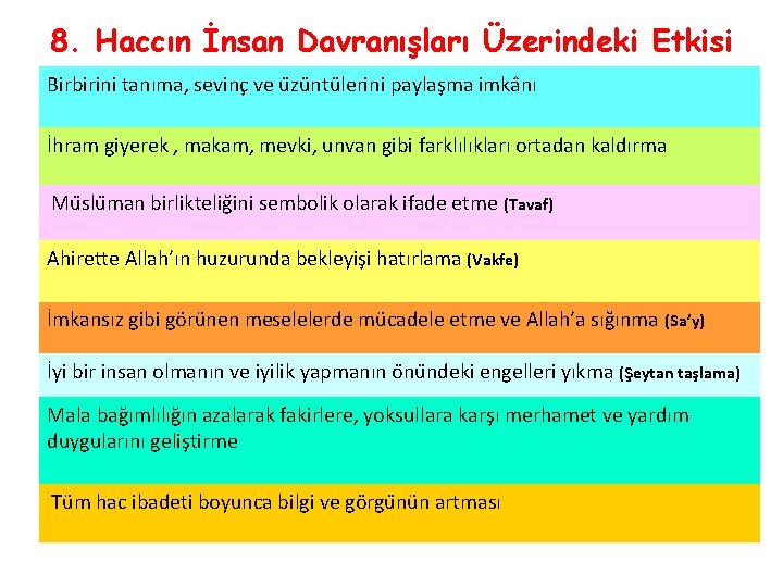 8. Haccın İnsan Davranışları Üzerindeki Etkisi Birbirini tanıma, sevinc ve u zu ntu lerini