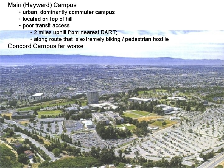 Main (Hayward) Campus • urban, dominantly commuter campus • located on top of hill