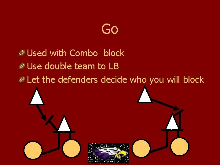 Go Used with Combo block Use double team to LB Let the defenders decide