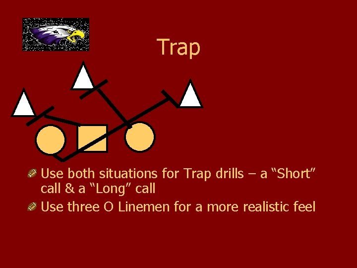 Trap Use both situations for Trap drills – a “Short” call & a “Long”