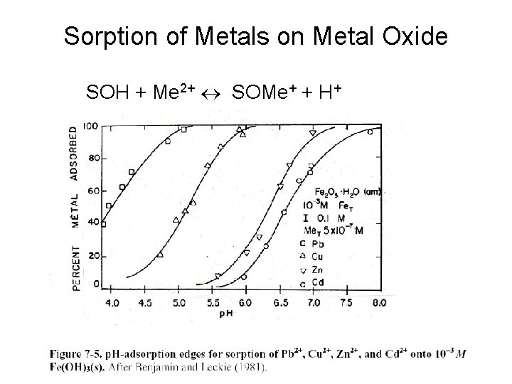 Sorption of Metals on Metal Oxide SOH + Me 2+ SOMe+ + H+ 