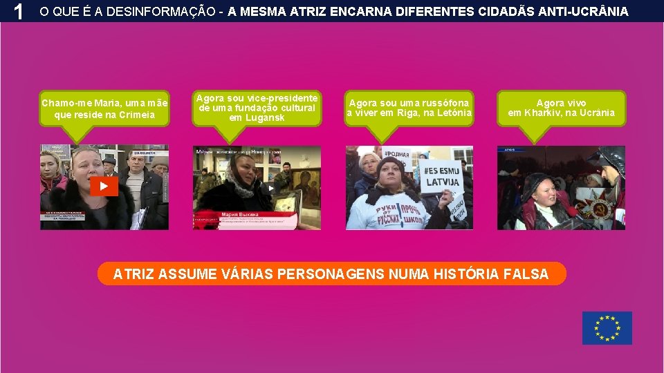 1 O QUE É A DESINFORMAÇÃO - A MESMA ATRIZ ENCARNA DIFERENTES CIDADÃS ANTI-UCR